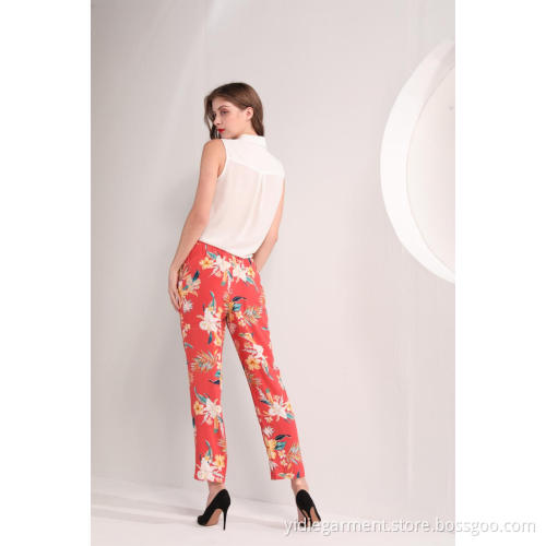 Women's Tropical Floral Print Ankle Pants